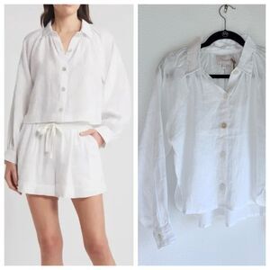 NEW Cleobella Negara 100% Linen Button Up Long Sleeve Blouse in Ivory Size XS